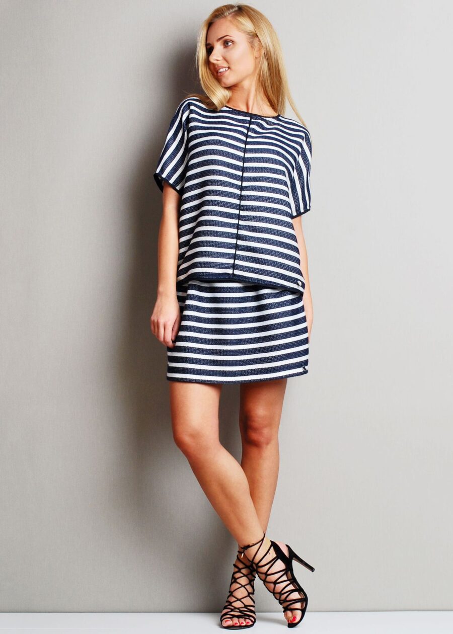 Spódnica w paski biało granatowe - Szafa Gosi - internetowy outlet z odzieżą damską