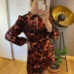 Sukienka pantera pomarańczowo bordowa wiązana na szyi - Szafa Gosi - internetowy outlet z odzieżą damską