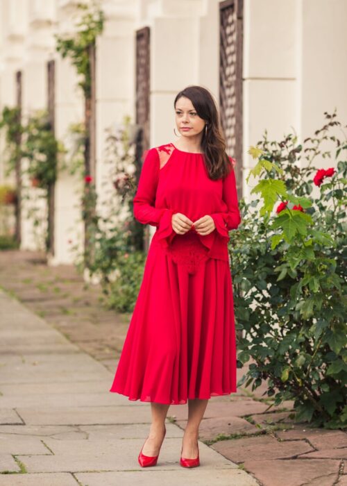 Rozkloszowana czerwona sukienka - Aneta Kręglicka